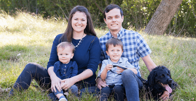 Portrait of my family, wife, two boys and our dog.