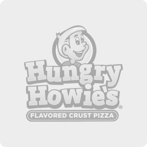 Hungry Howies pizza logo on a gray background
