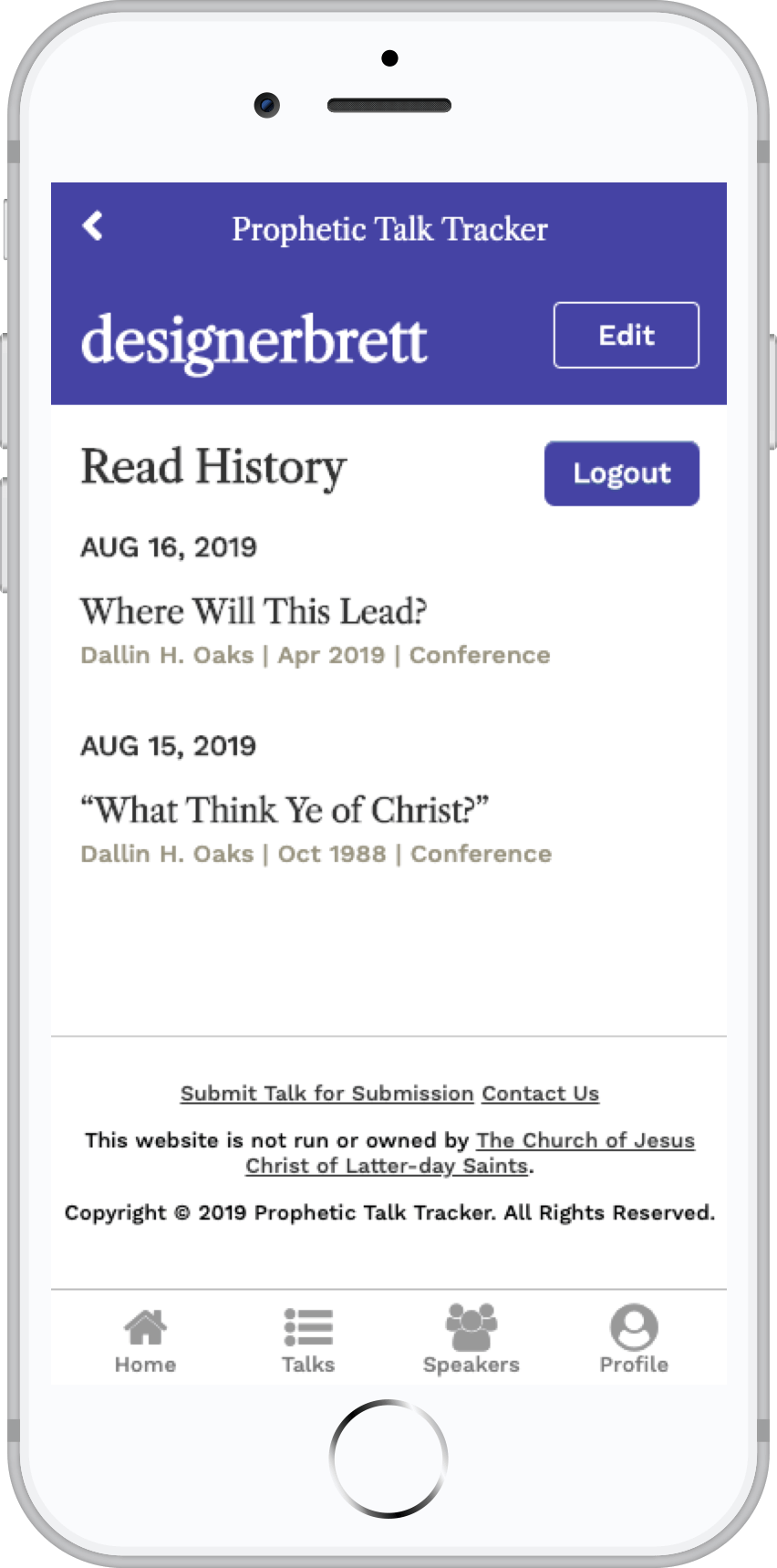 Profile screen in an iPhone mockup