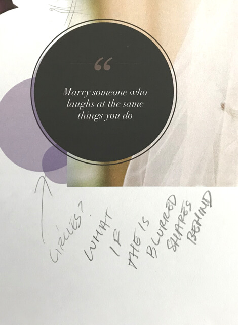 Notes made on print out of a spread.